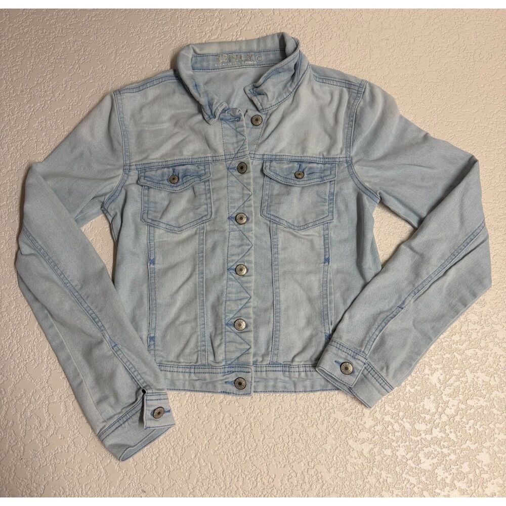 ONLY Light Wash Stretch Denim Jacket Women’s S EU 36 Fitted Y2K Style